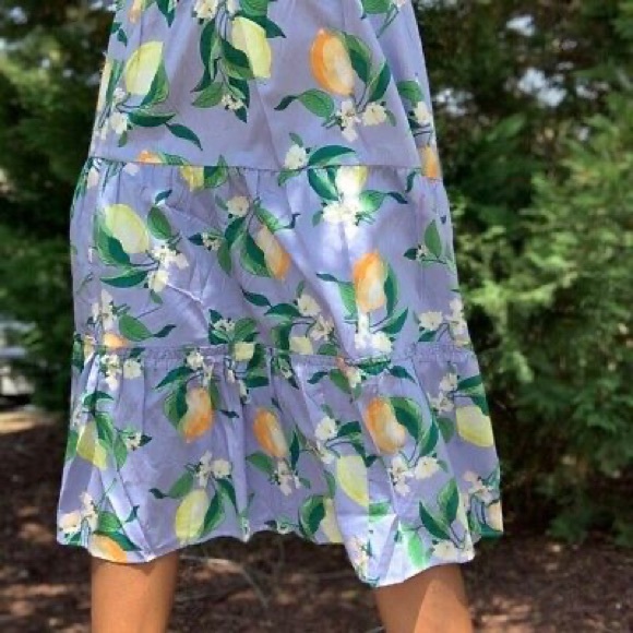 🍋 ANN TAYLOR BLUE LEMON PATTERN MIDI SKATER SKIRT! - Picture 3 of 16